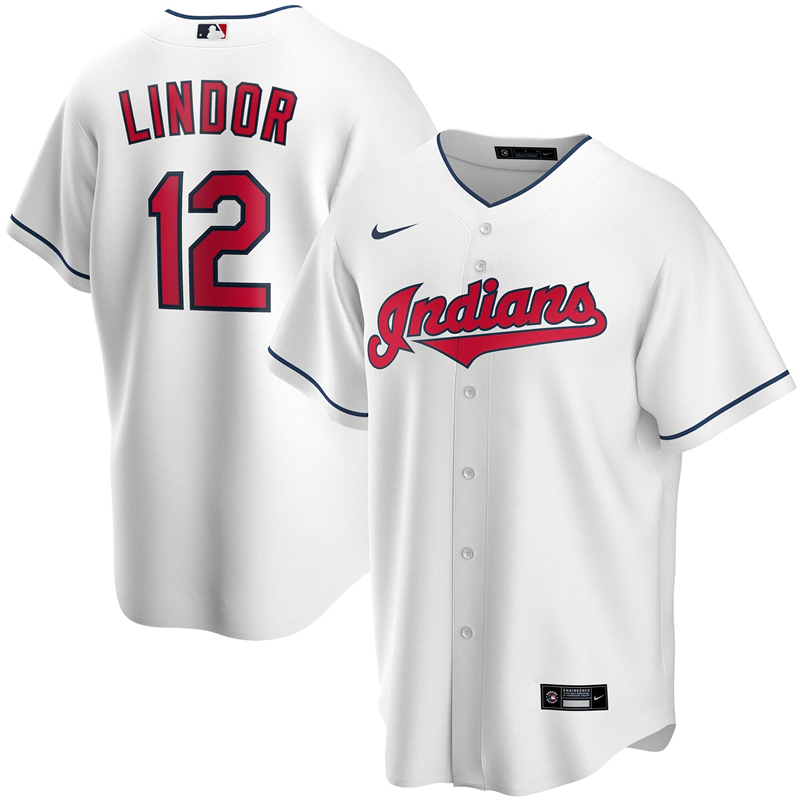 2020 MLB Men Cleveland Indians #12 Francisco Lindor Nike White Home 2020 Replica Player Jersey 1->customized mlb jersey->Custom Jersey